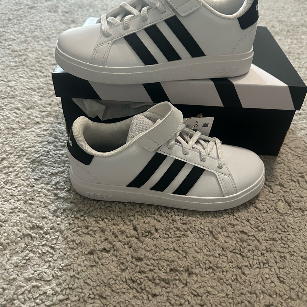 Adidas Kids White and Black Striped